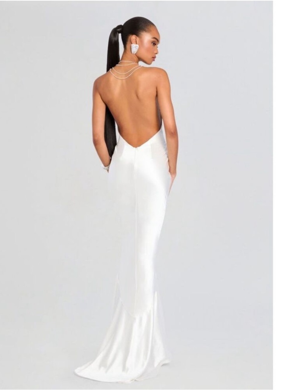 Retrofete White Satin Cowl-Neck Maxi Dress - Picture 2 of 7